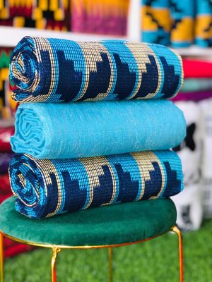 6 Yards Light / Navy Blue Kente Fabric- For women