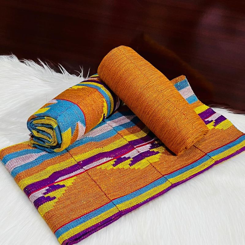 6 Yards Orange Kente Fabric - For woman/Multi Color