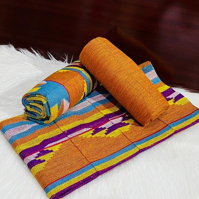 6 Yards Orange Kente Fabric - For woman/Multi Color
