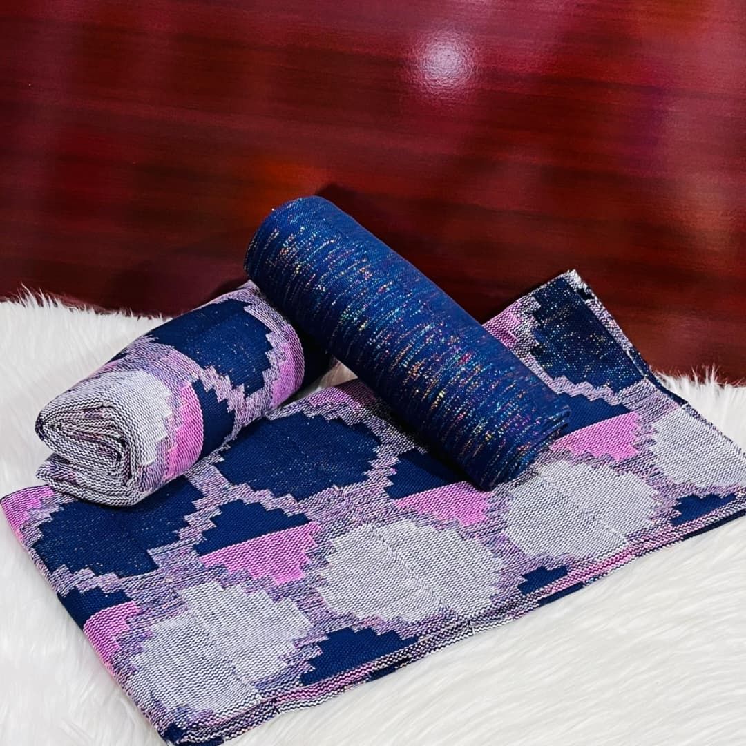 6 Yards Navy Blue &amp; Baby Pink Kente Fabric - For woman