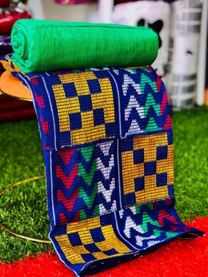 2 Yards Blue Kente Fabric- women only / Plain Option