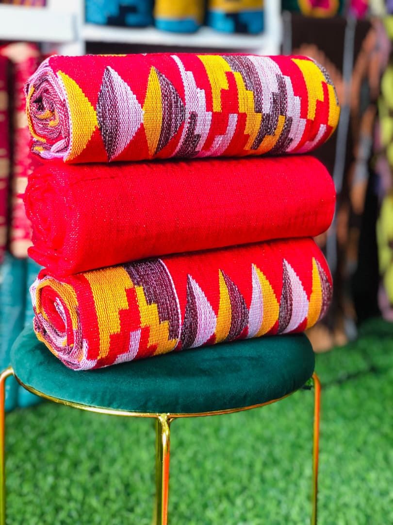 6 Yards Red Kente Fabric - For Women/plain inclusive