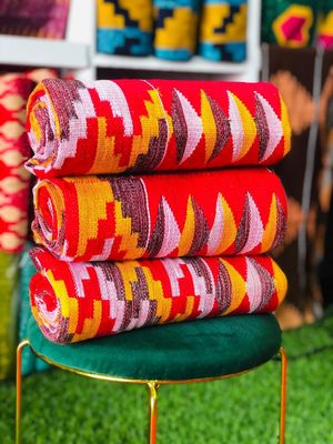 8 Yards Red Kente Fabric - For Women/plain inclusive