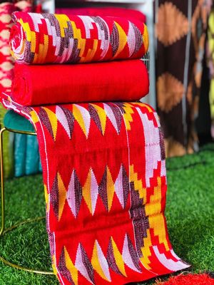 6 Yards Red Kente Fabric - For Women/plain inclusive