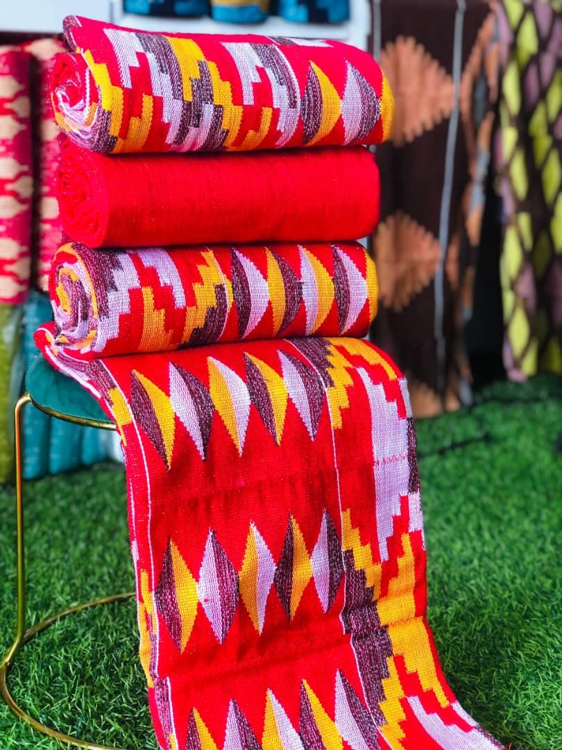 8 Yards Red Kente Fabric - For Women/plain inclusive
