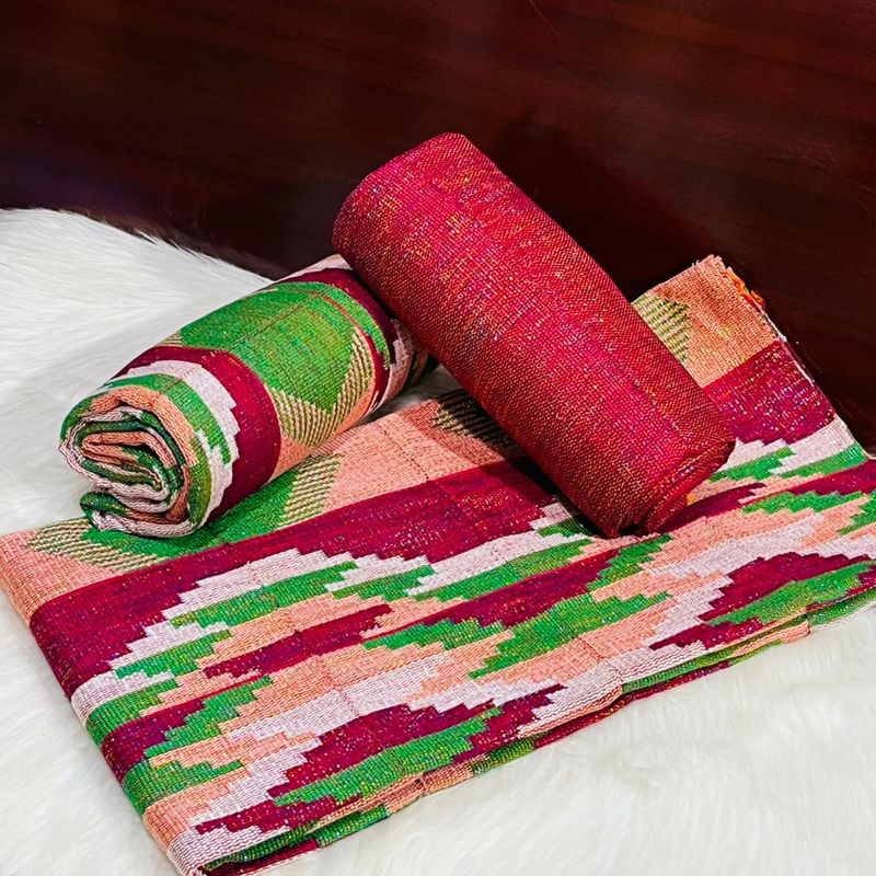 6 Yards Wine / Peach Kente Fabric - For woman/wine