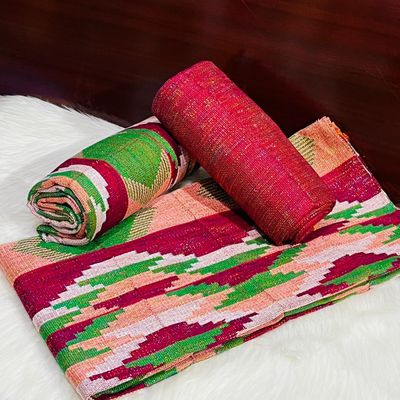 6 Yards Wine / Peach Kente Fabric - For woman/wine