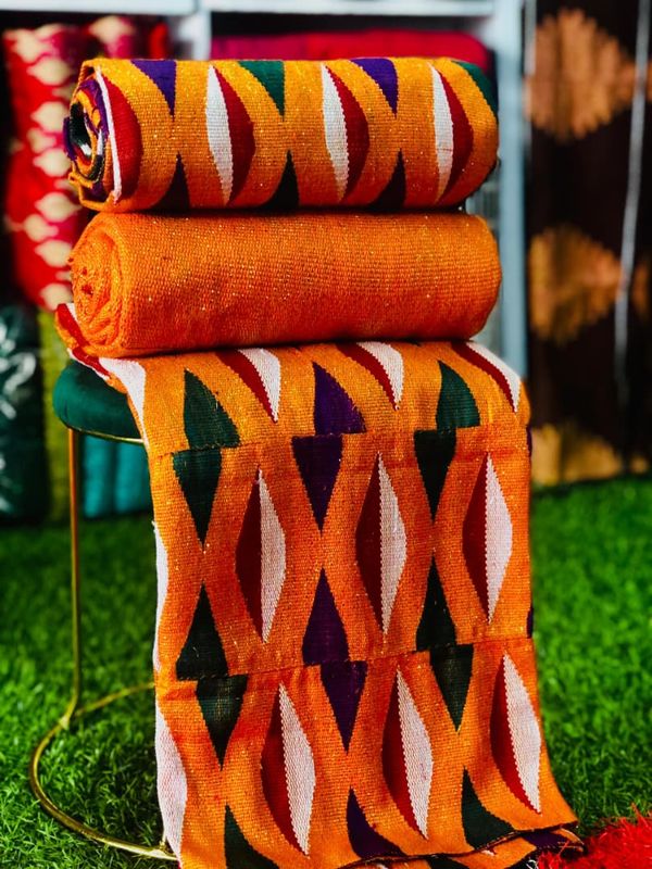 6 Yards Orange Kente Fabric - For woman/ violet