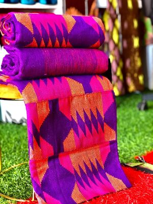 6 Yards Orange, Purple, Hot Pink Kente Fabric - For woman/ Ombre Inclusive