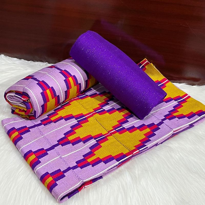 6 Yards Hand Woven Kente Fabric - For woman/Voilet / Lavender/ Gold