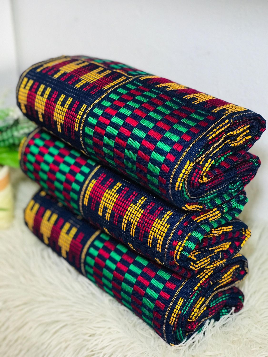 6 Yards Green and Gold Kente Fabric - For woman