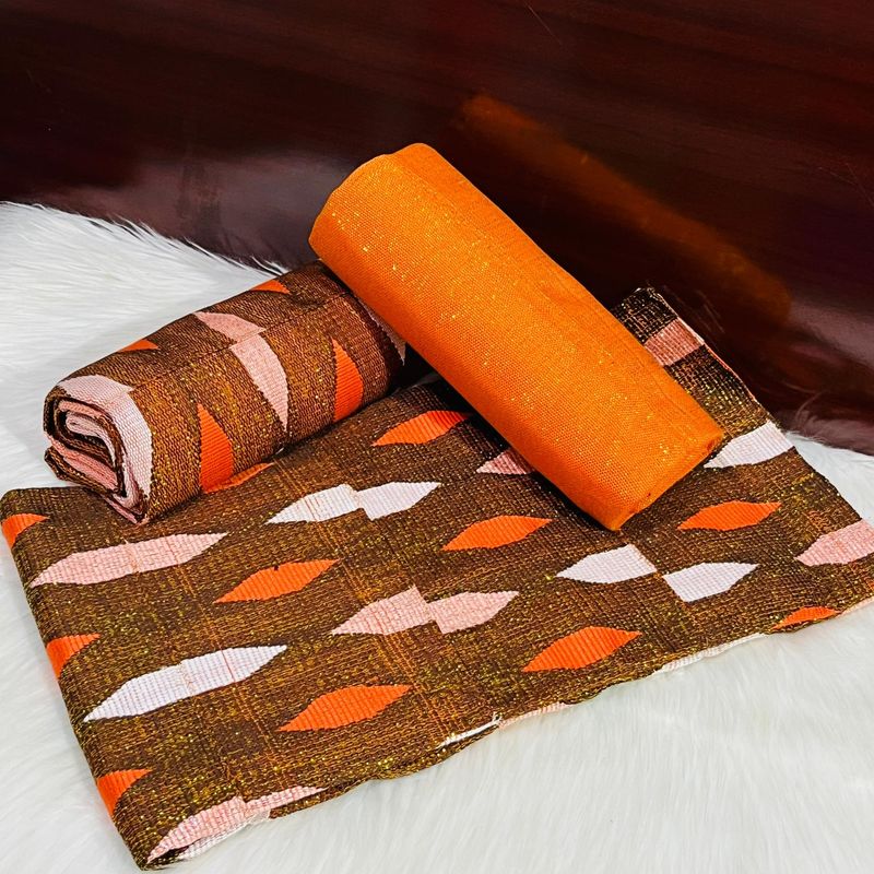 6 Yards Orange Kente Fabric - For woman/ coffee Brown 