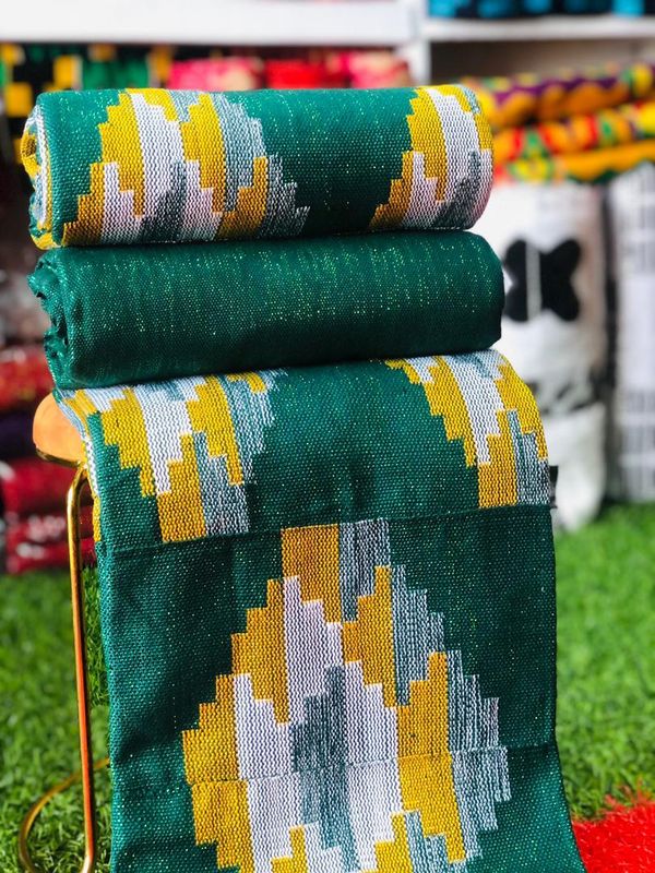 6 Yards Emerald Green Kente Fabric - For woman/Multi Color