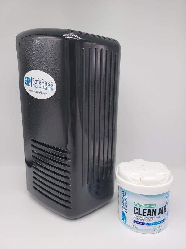 SafePass Clean Air 75g and SafePass 2000 Dispenser Black Plug-in