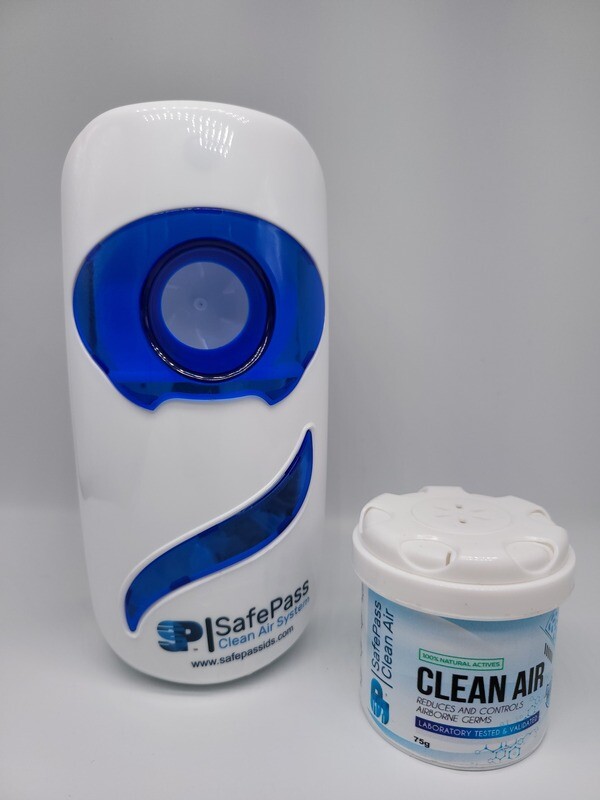 SafePass Clean Air 75g &amp; SafePass Flex Dispenser Battery Operated