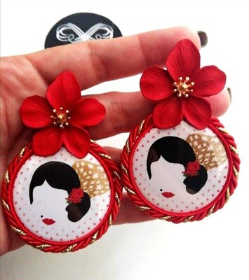 Pendientes flor y flamenca (encargo)