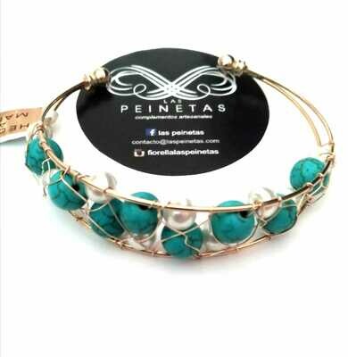 Puñsera turquesas y perlas Puñsera turquesas y perlas