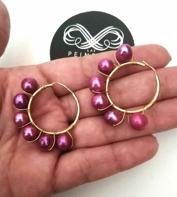 Aros perlas fucsia