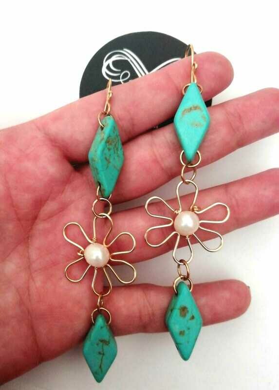 Pendientes turquesa y perlas