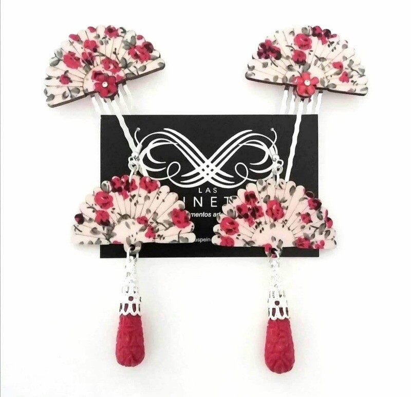 Conjunto abanicos y flores