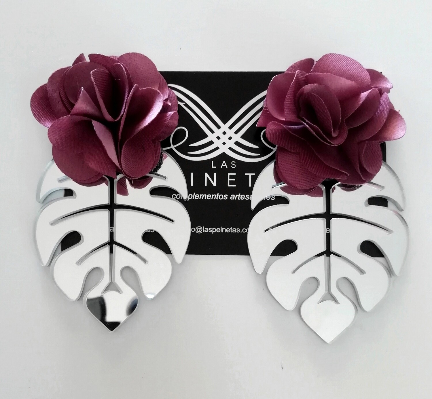Pendientes espejo plata y flor