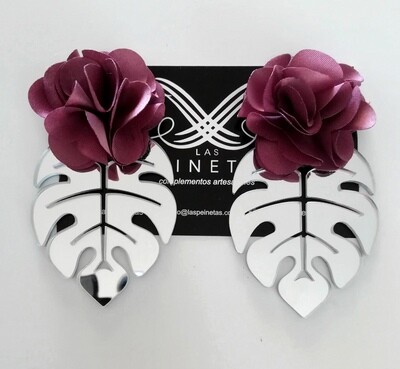 Pendientes espejo plata y flor