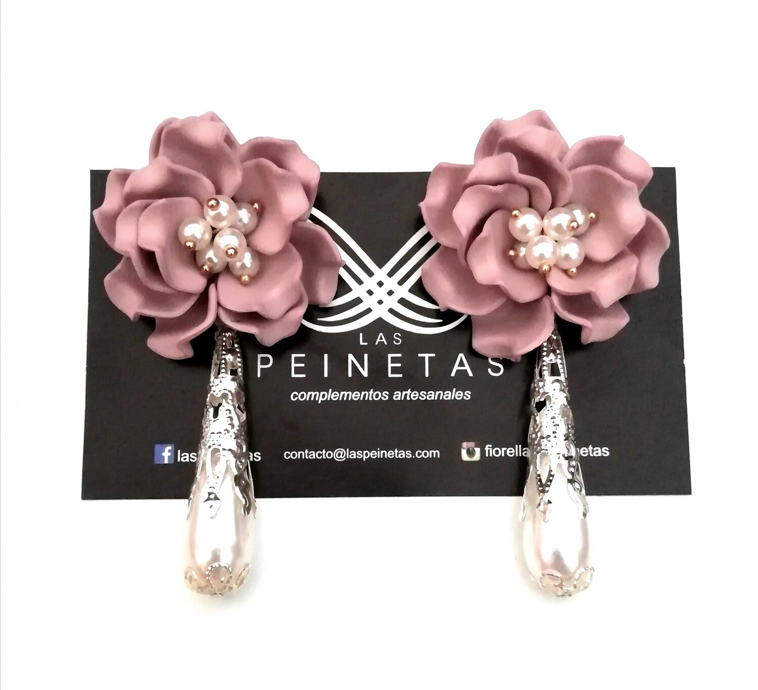 Pendientes flor nude y lágrimas