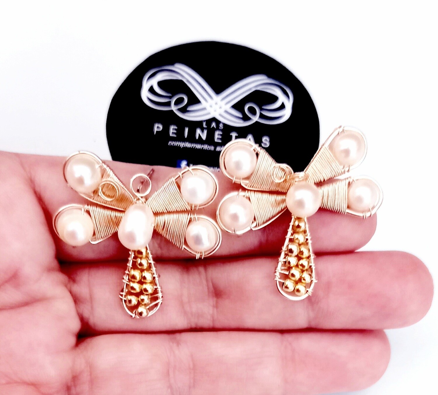 Pendientes libelula perlas