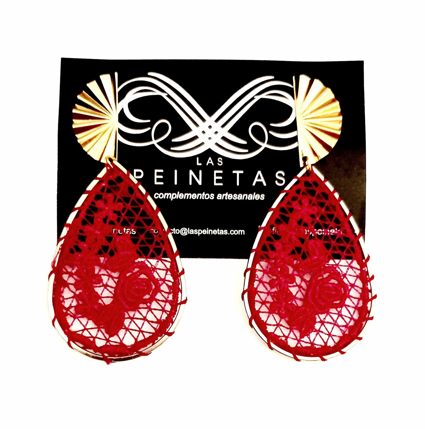 Pendientes encaje rojo