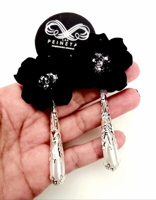 Pendientes flor negra artesanales Pendientes flor negra artesanales