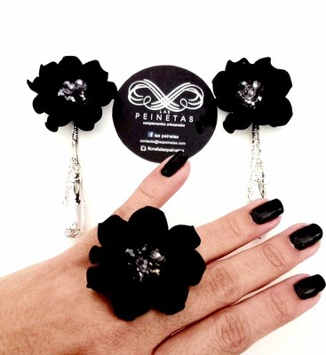 Set flor negra artesanal. Bajo encargo 