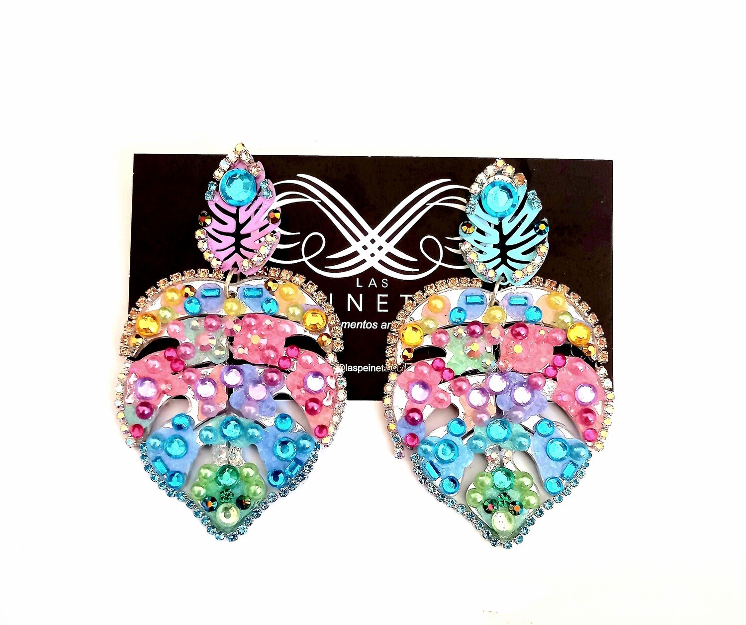 Pendientes hojas monsteras multicolor