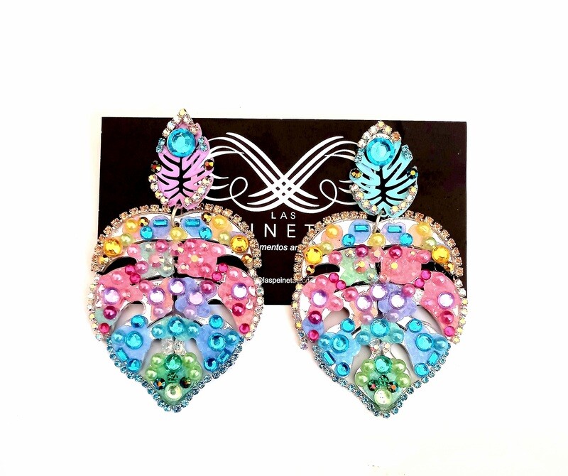 Pendientes hojas monsteras multicolor