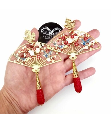 Pendientes abanicos flores y pájaros 