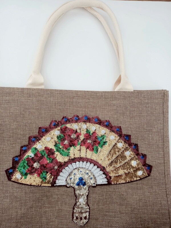 Bolso lino con abanicos de lentejuelas