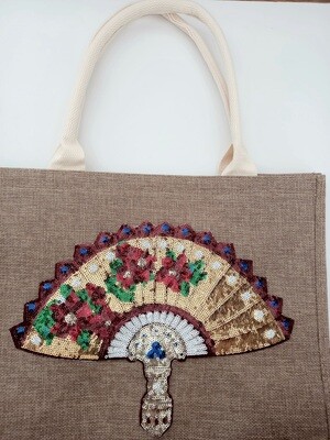 Bolso lino con abanicos de lentejuelas