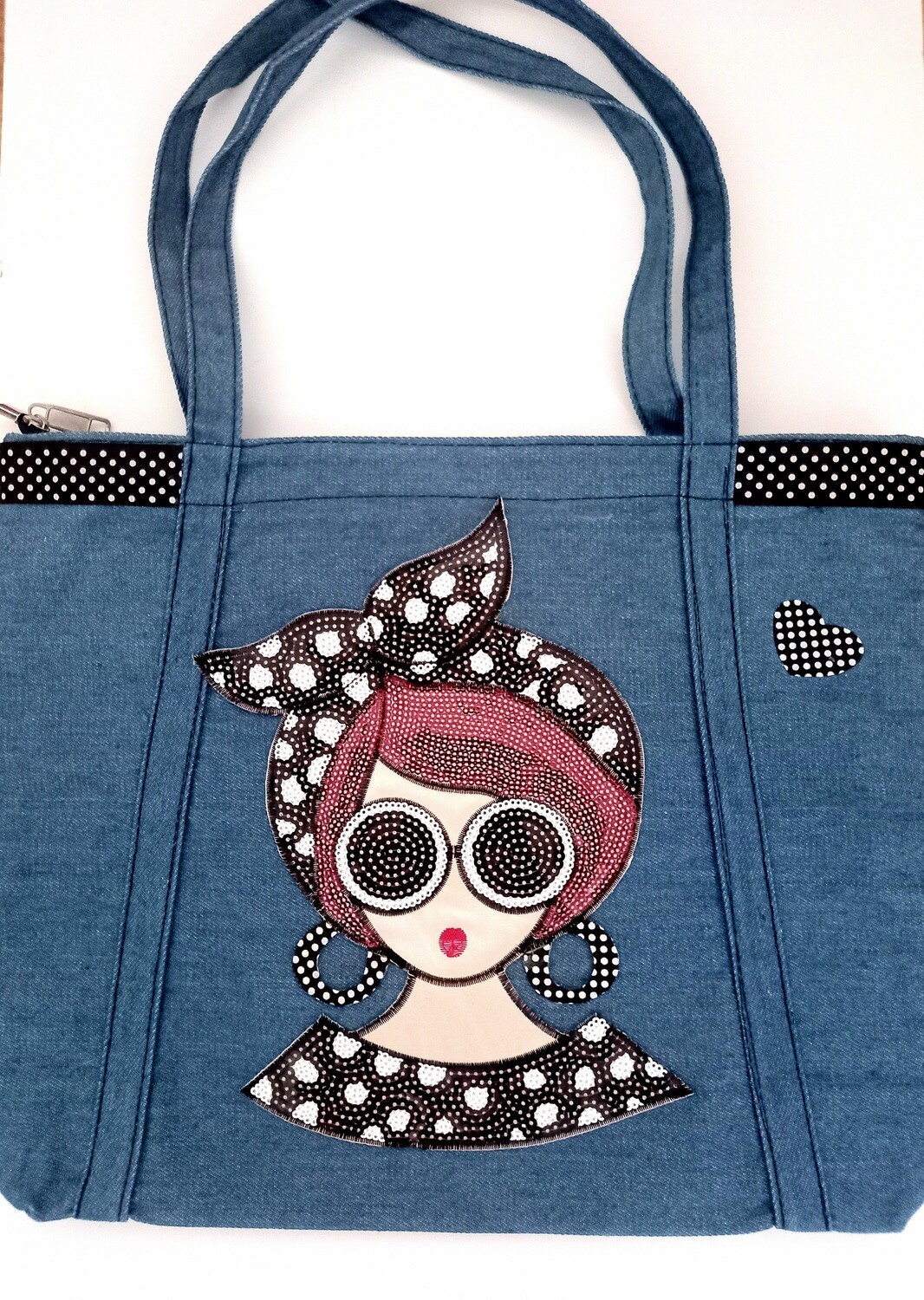 Bolso tela vaquera y lunares