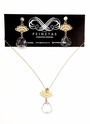 Conjunto abanicos y cristales transparentes