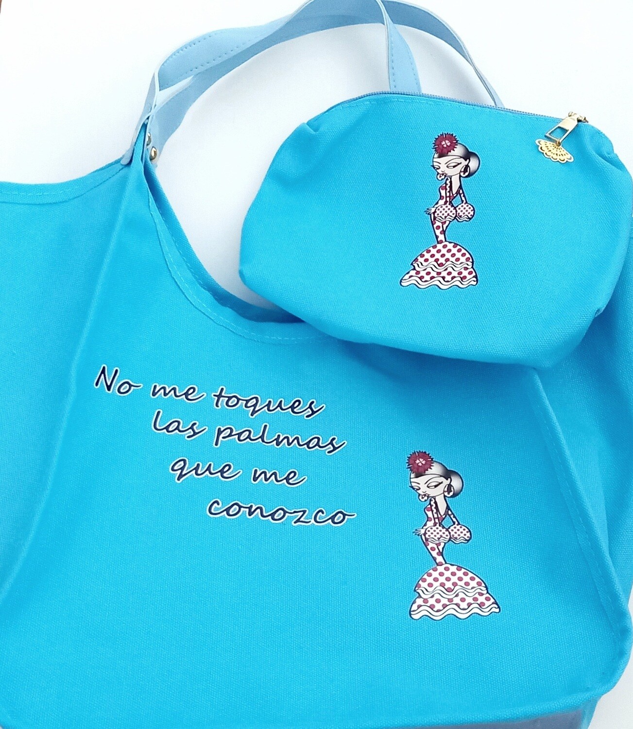 Bolso lona turquesa con estuche