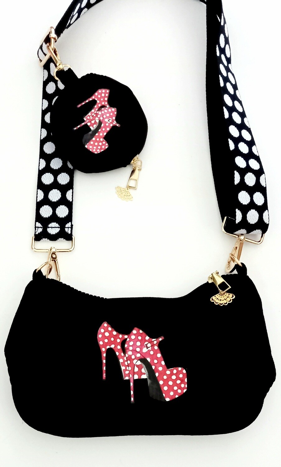 Bolso pana negro y monedero