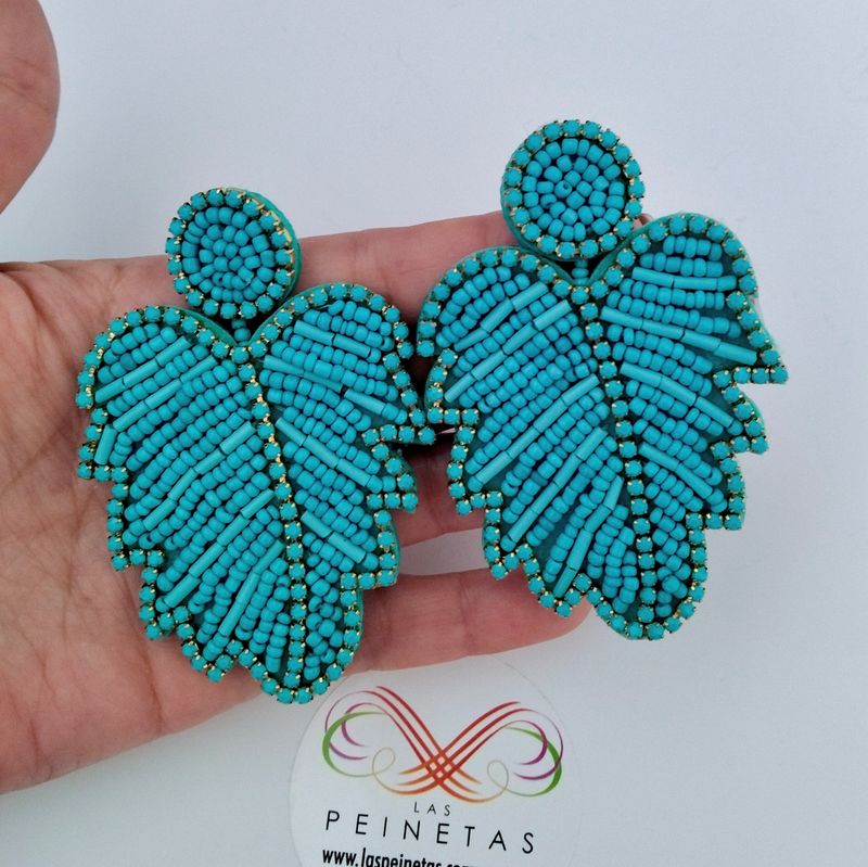 Pendientes hojas monsteras turquesa 