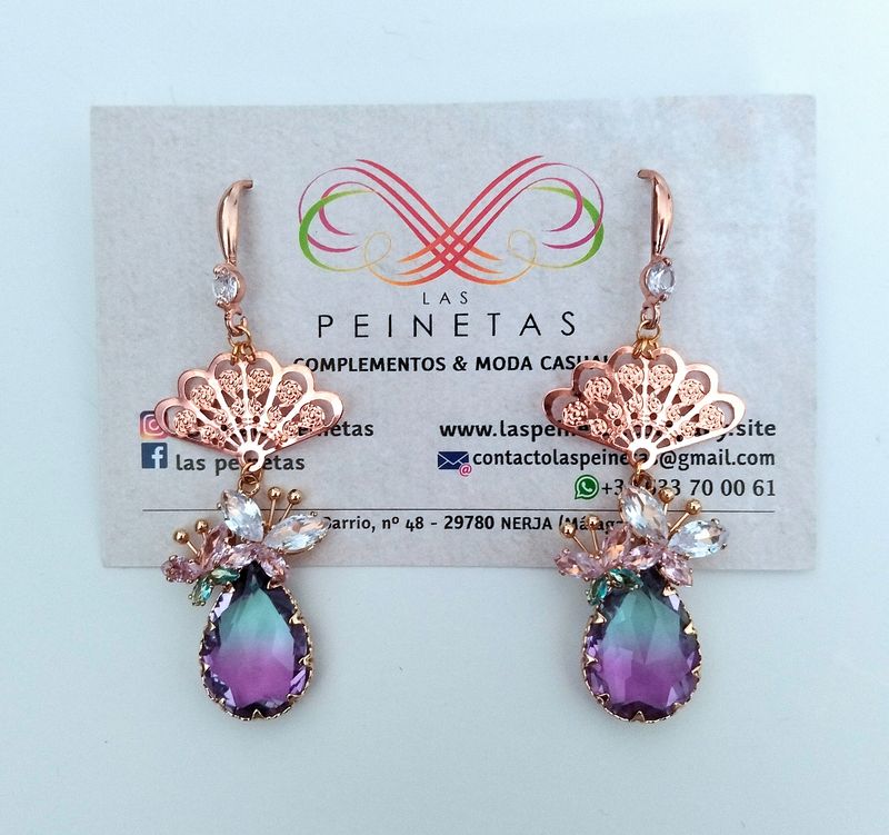 Pendientes abanicos y cristal Pendientes abanicos y cristal