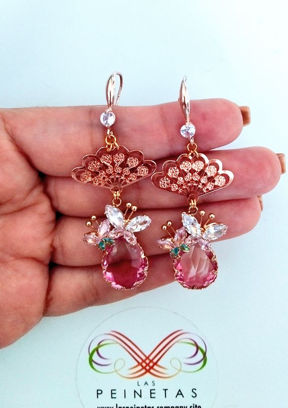 Pendientes abanicos y cristal Pendientes abanicos y cristal