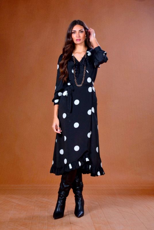 Vestido Luna de satén con estampado de lunares 