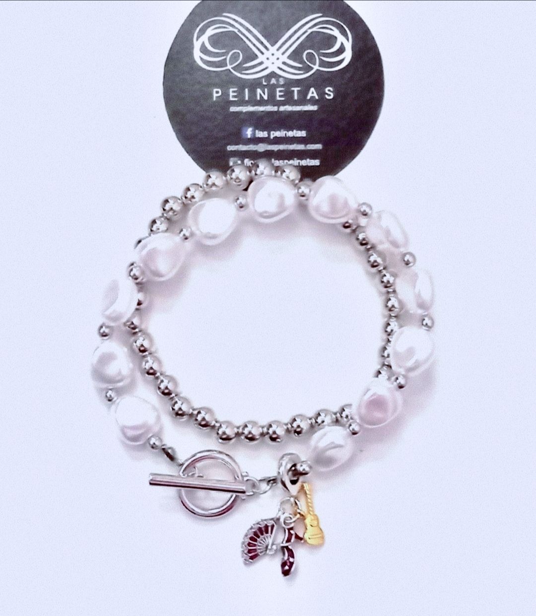 Pulsera doble perlas y abalorio