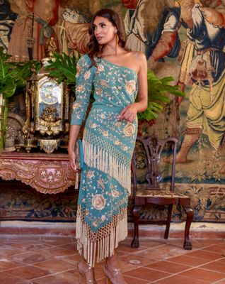 Falda bordada gasa verde