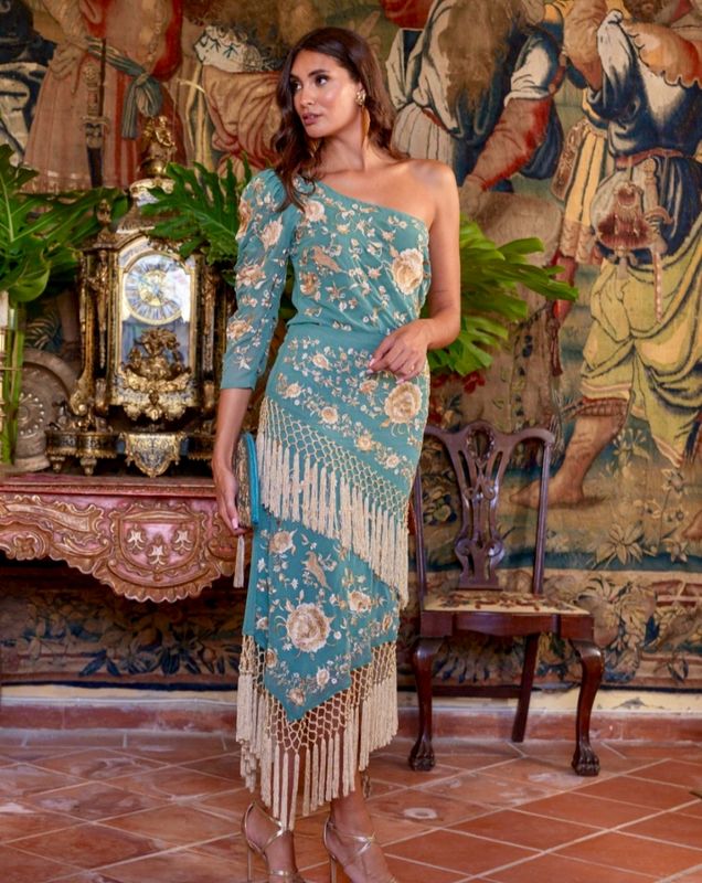 Falda bordada gasa verde