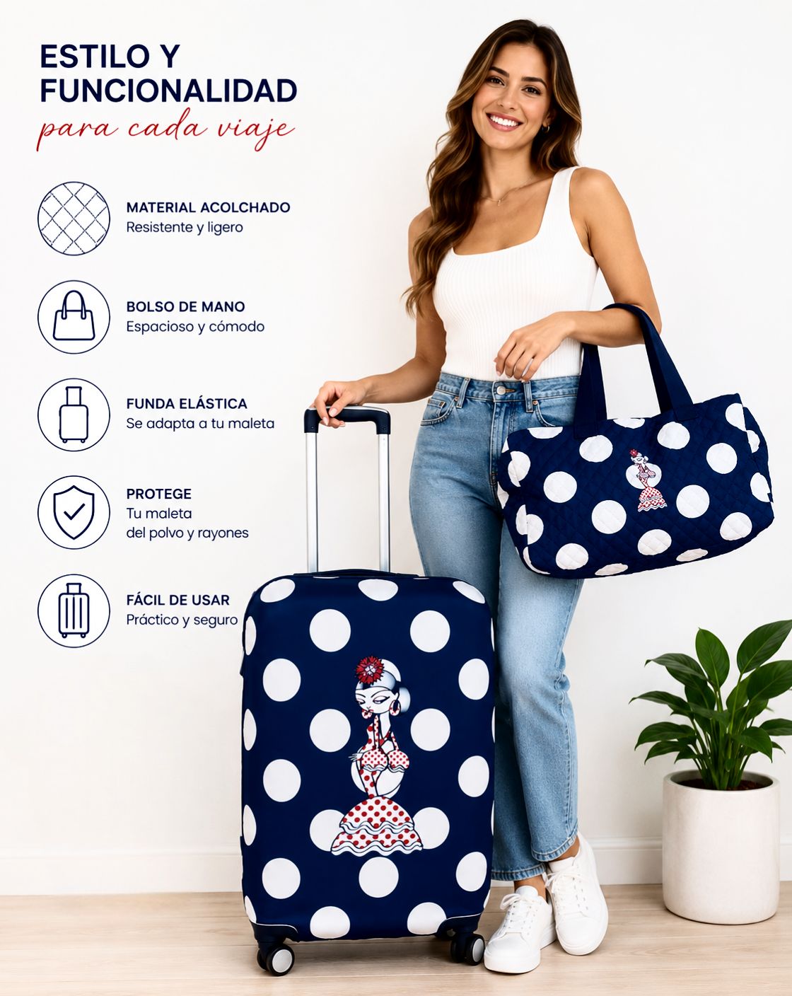 Funda de maleta con bolso a juego
