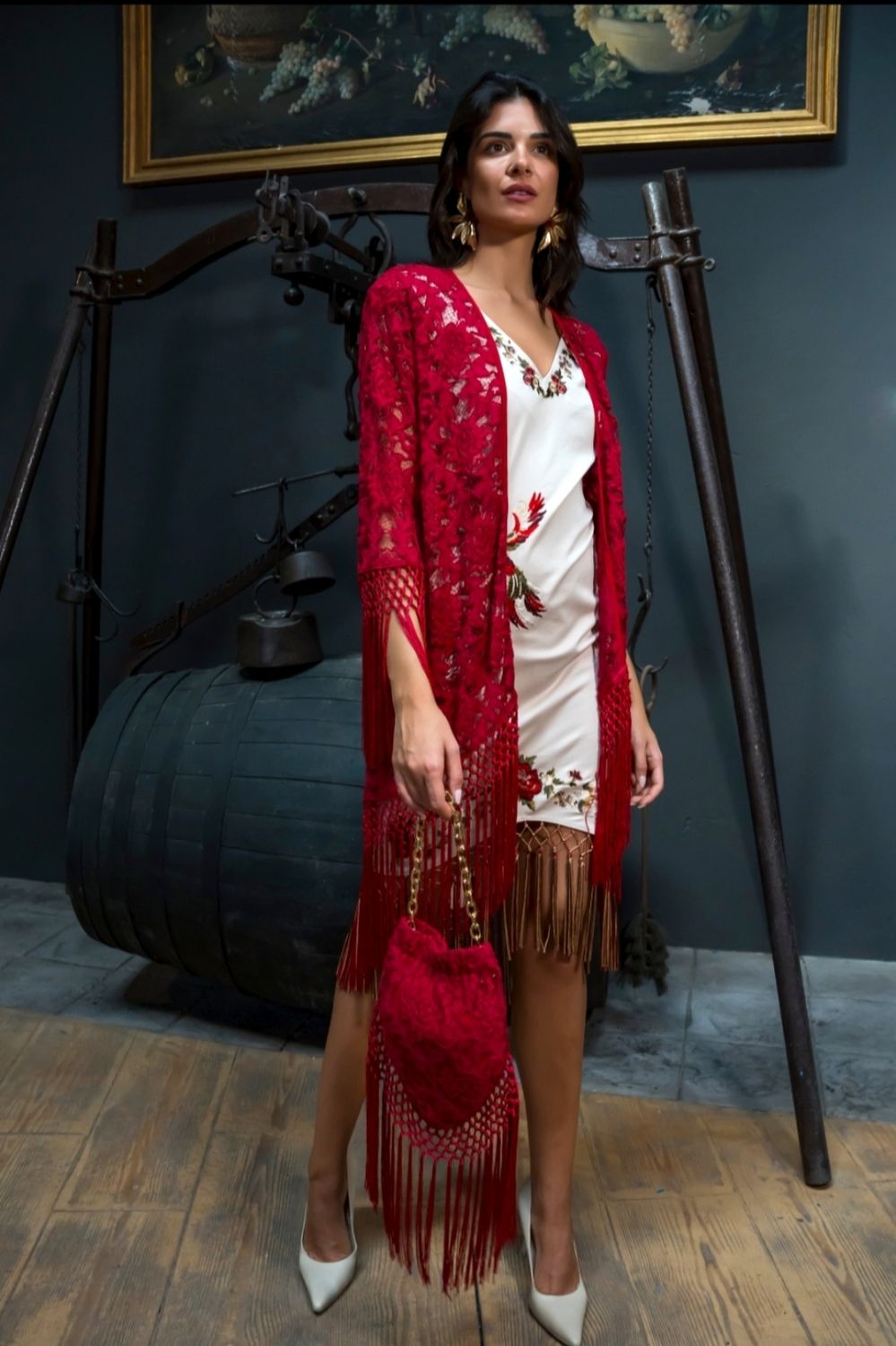 Conjunto chaqueta saeta burdeos y bolso