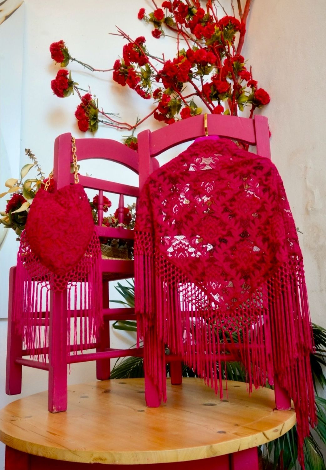 Conjunto bolso + mantón burdeos. Preventa 